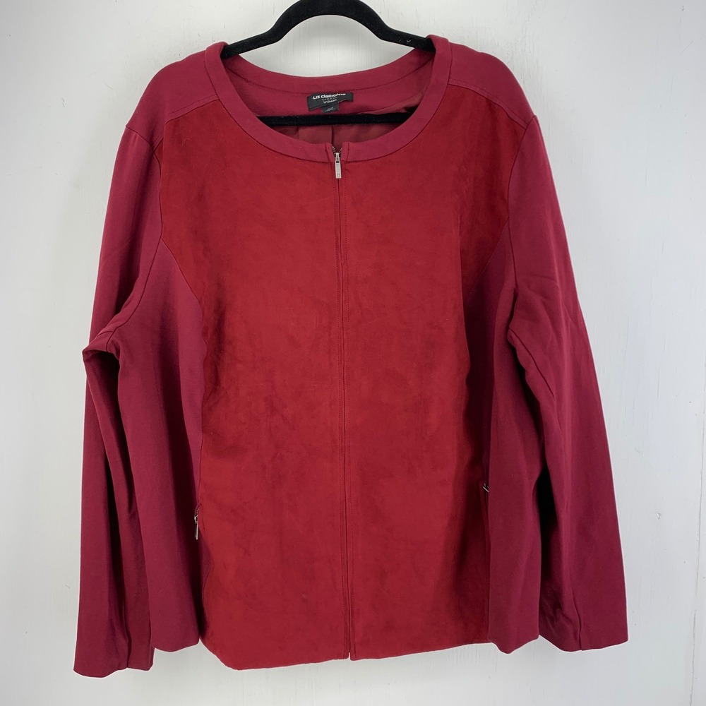 Liz Claiborne Career Woman Burgundy Faux Suede Mixed Media Zip Jacket 3X